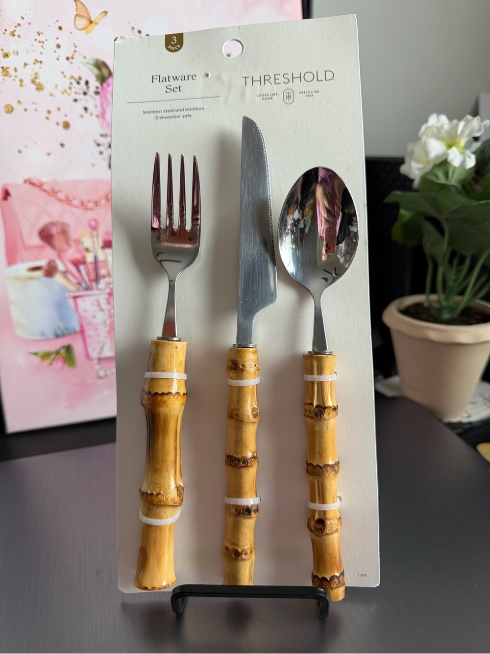Threshold Bamboo-Handle Flatware Set - Yellow Brown Stainless